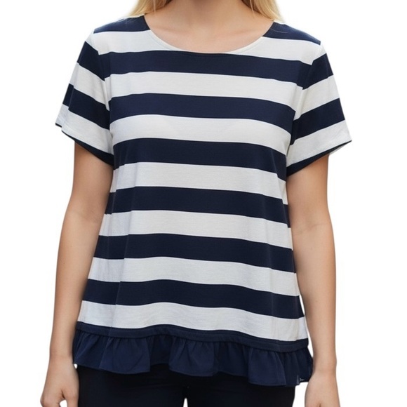 Charter Club Blue / White Boxy Short Sleeve T-Shirt with Cute Bows Down Back XL - Picture 1 of 7